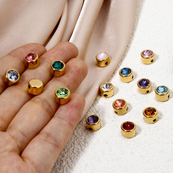 Imagen de 2 Unidades 304 Acero Inoxidable Cuentas Para Hacer Joyas De Bricolaje Plano Redondo Chapado en Oro de 18K 8mm Diámetro, Agujero: Aprox 1.6mm