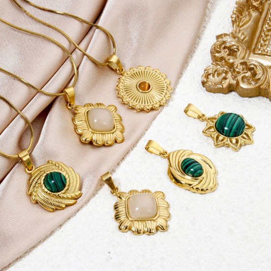 Immagine di 1 Pz Placcatura Sottovuoto 304 Acciaio Inossidabile Ciondoli Pendenti Geometrica Placcato Oro 18K Gemma Imitata