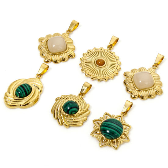 Immagine di 1 Pz Placcatura Sottovuoto 304 Acciaio Inossidabile Ciondoli Pendenti Geometrica Placcato Oro 18K Gemma Imitata