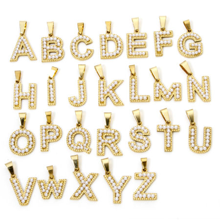 1 Pz Placcatura Sottovuoto 304 Acciaio Inossidabile Ciondoli Pendenti Placcato Oro 18K Lettera Maiuscola Messaggio " A-Z " Perla Imitato Acrilico