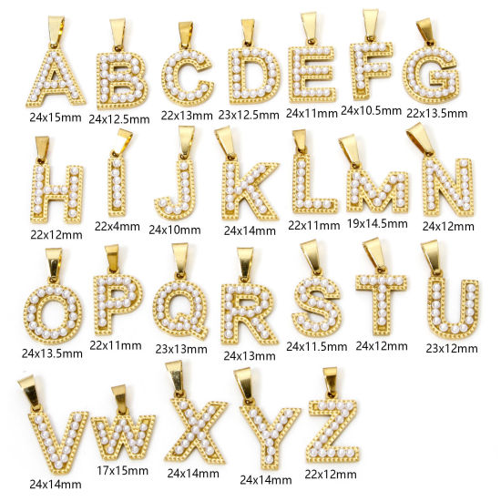 Изображение 1 ШТ вакуумное покрытие 304 Нержавеющая Сталь Подвески 18K позолоченный Заглавная буква Сообщение“ A-Z ” С Исскуственными Жемчугами