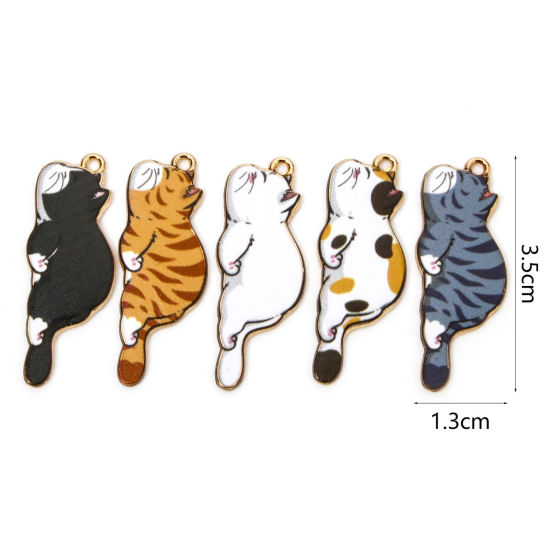 Image de 20 Pcs Pendentifs en Alliage de Zinc Doré Multicolore Chat Émail 3.5cm x 1.3cm