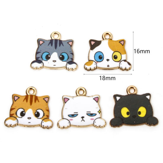 Picture of Zinc Based Alloy Charms Gold Plated Cat Animal Enamel 18mm x 16mm