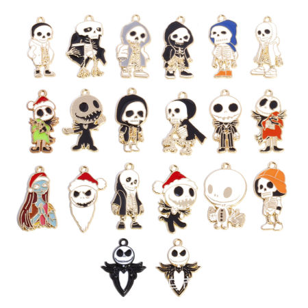 Zinc Based Alloy Halloween Pendants Gold Plated Multicolor Skeleton Skull Enamel
