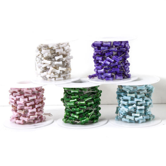 Imagen de 5 M (Aprox 5 M/Rollo) 304 Acero Inoxidable & Concha Naturales Cadena de Cuentas Para Accesorios Hechos a Mano para Hacer Joyas De forma Bambú Tono de Plata 4mm