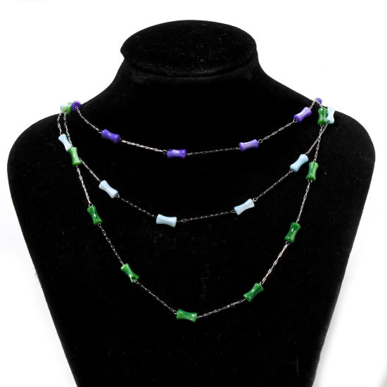 Imagen de 5 M (Aprox 5 M/Rollo) 304 Acero Inoxidable & Concha Naturales Cadena de Cuentas Para Accesorios Hechos a Mano para Hacer Joyas De forma Bambú Tono de Plata 4mm