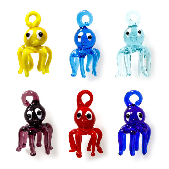 Image de 1 Pièce Pendentifs Bijoux d'Océan en Verre au Chalumeau Multicolore Poulpe 3D 4cm x 2.2cm