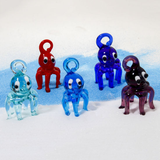 Image de 1 Pièce Pendentifs Bijoux d'Océan en Verre au Chalumeau Multicolore Poulpe 3D 4cm x 2.2cm