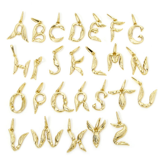 Picture of Eco-friendly Brass Charms 18K Real Gold Plated Capital Alphabet Initial Letter Wing Message " A-Z "