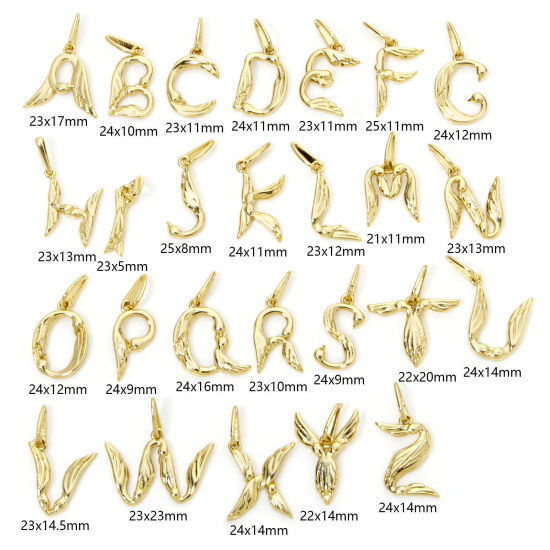 Picture of Eco-friendly Brass Charms 18K Real Gold Plated Capital Alphabet Initial Letter Wing Message " A-Z "