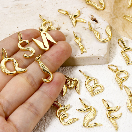 Picture of Eco-friendly Brass Charms 18K Real Gold Plated Capital Alphabet Initial Letter Wing Message " A-Z "