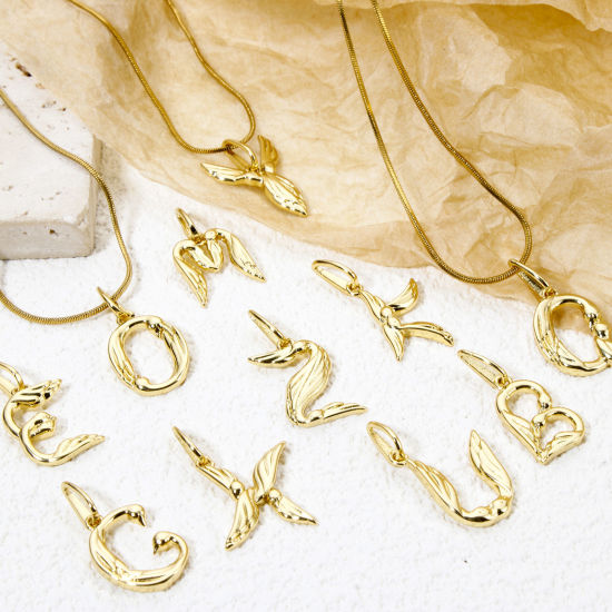 Picture of Eco-friendly Brass Charms 18K Real Gold Plated Capital Alphabet Initial Letter Wing Message " A-Z "