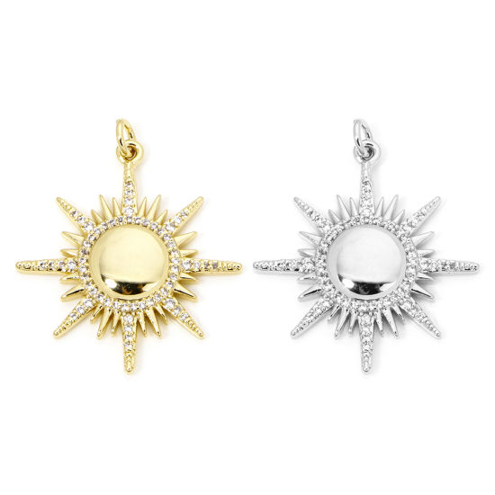 Immagine di 1 Pz Ecologico Ottone Galassia Ciondoli Pendenti Sole Vero Oro Placcato Micro Spianare Trasparente Cubic Zirconiae 3.4cm x 2.8cm