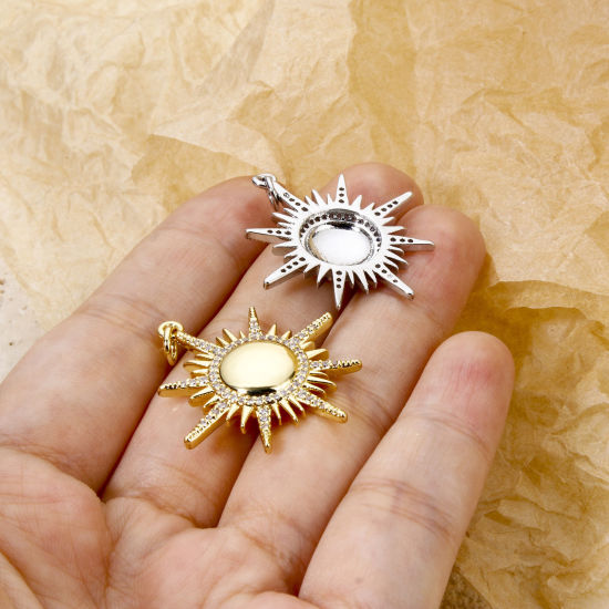 Immagine di 1 Pz Ecologico Ottone Galassia Ciondoli Pendenti Sole Vero Oro Placcato Micro Spianare Trasparente Cubic Zirconiae 3.4cm x 2.8cm