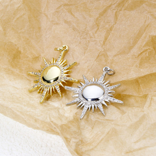 Immagine di 1 Pz Ecologico Ottone Galassia Ciondoli Pendenti Sole Vero Oro Placcato Micro Spianare Trasparente Cubic Zirconiae 3.4cm x 2.8cm