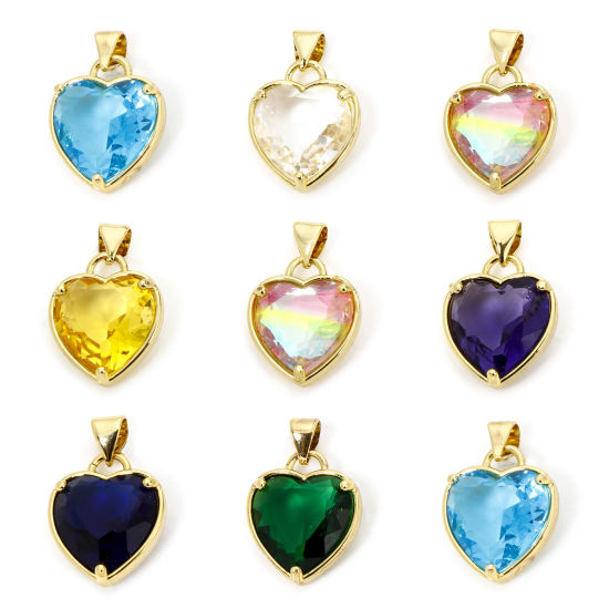 Bild von Umweltfreundlich Messing Valentinstag Charm-Anhänger 18K Echtgold plattiert Herz 21mm x 14mm