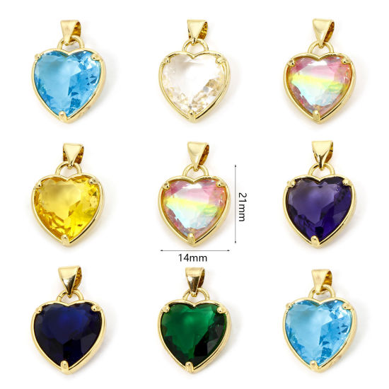 Bild von Umweltfreundlich Messing Valentinstag Charm-Anhänger 18K Echtgold plattiert Herz 21mm x 14mm