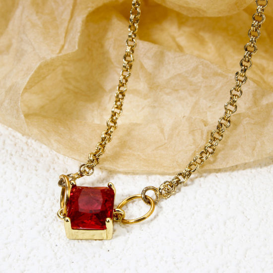 Bild von Umweltfreundlich Messing und Glas Steckverbinder Charms Anhänger Rechteck 18K Echtgold plattiert Bunt Strass 12mm x 10.5mm