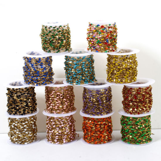 Immagine di 5 M (Circa 5 M/Rotolo) Placcatura Sottovuoto 304 Acciaio Inossidabile Catena delle Labbra Per Risultati di Creazione di Gioielli Fai-da-te Fatti a Mano Placcato Oro 18K Smalto 2mm