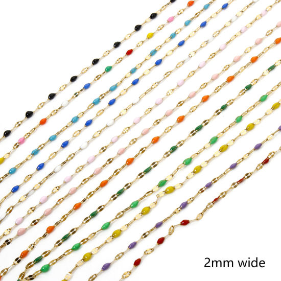 Immagine di 5 M (Circa 5 M/Rotolo) Placcatura Sottovuoto 304 Acciaio Inossidabile Catena delle Labbra Per Risultati di Creazione di Gioielli Fai-da-te Fatti a Mano Placcato Oro 18K Smalto 2mm