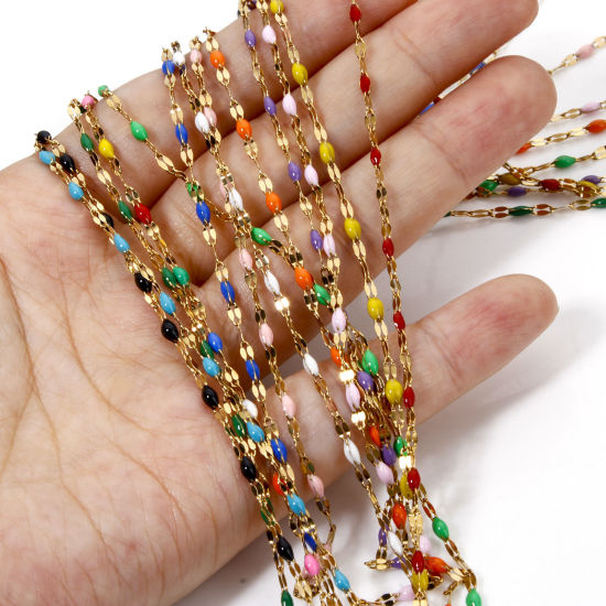 Immagine di 5 M (Circa 5 M/Rotolo) Placcatura Sottovuoto 304 Acciaio Inossidabile Catena delle Labbra Per Risultati di Creazione di Gioielli Fai-da-te Fatti a Mano Placcato Oro 18K Smalto 2mm