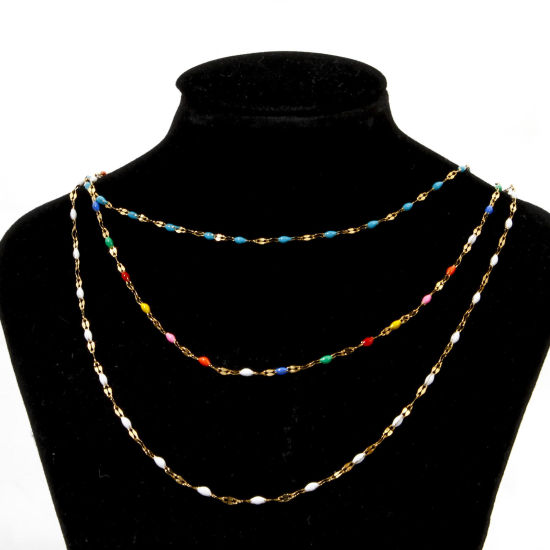 Immagine di 5 M (Circa 5 M/Rotolo) Placcatura Sottovuoto 304 Acciaio Inossidabile Catena delle Labbra Per Risultati di Creazione di Gioielli Fai-da-te Fatti a Mano Placcato Oro 18K Smalto 2mm