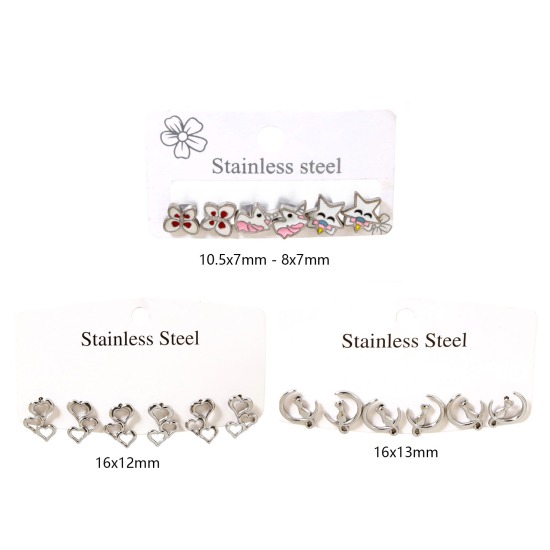 Picture of 304 Stainless Steel Ear Post Stud Earrings Set Silver Tone