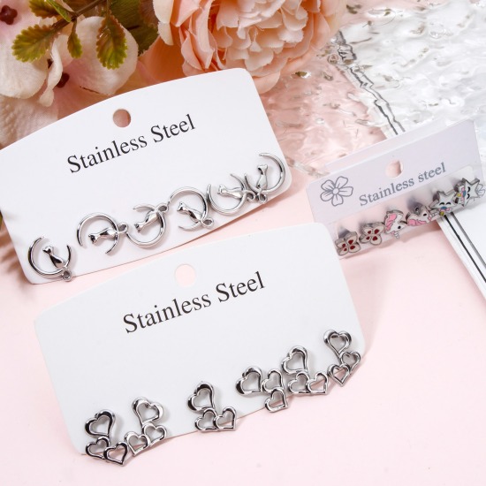 Picture of 304 Stainless Steel Ear Post Stud Earrings Set Silver Tone