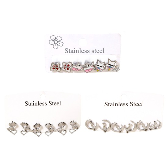 Picture of 304 Stainless Steel Ear Post Stud Earrings Set Silver Tone