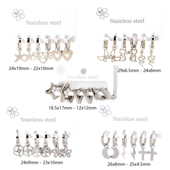 Picture of 304 Stainless Steel Ear Post Stud Earrings Set Silver Tone