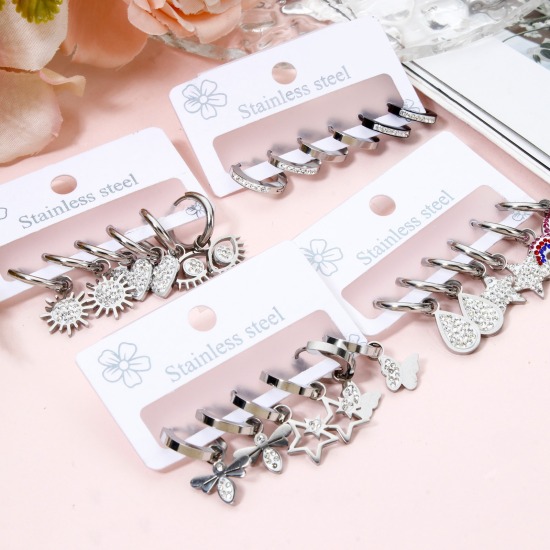 Image de 1 Kit Ensemble de Boucles d'Oreilles en 304 Acier Inoxydable Argent Mat