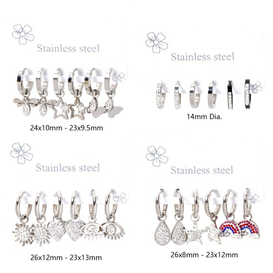 Image de 1 Kit Ensemble de Boucles d'Oreilles en 304 Acier Inoxydable Argent Mat