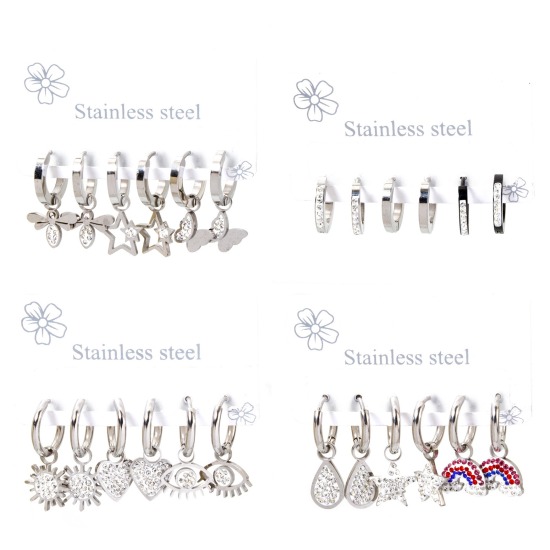 Image de 1 Kit Ensemble de Boucles d'Oreilles en 304 Acier Inoxydable Argent Mat