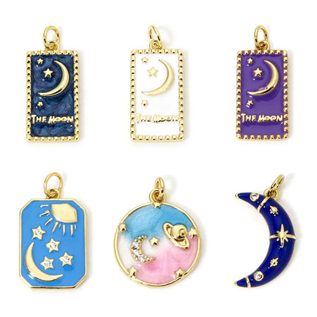 Picture of Eco-friendly Brass Charms 18K Real Gold Plated Half Moon Enamel