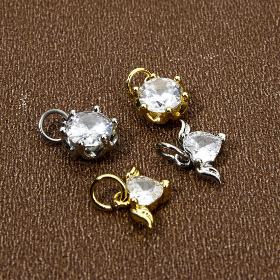 Picture of Eco-friendly Brass Charms Real Gold Plated Clear Cubic Zirconia