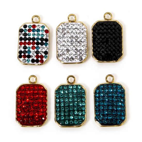 Immagine di 5 Pz Placcatura Sottovuoto Ecologica 304 Acciaio Inossidabile Geometrico Ciondoli Ottagono 18K Vero Oro Placcato Multicolore Strass 17mm x 10mm