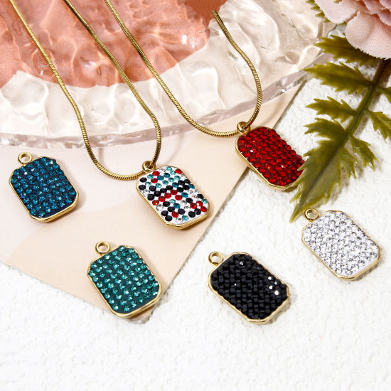 Immagine di 5 Pz Placcatura Sottovuoto Ecologica 304 Acciaio Inossidabile Geometrico Ciondoli Ottagono 18K Vero Oro Placcato Multicolore Strass 17mm x 10mm