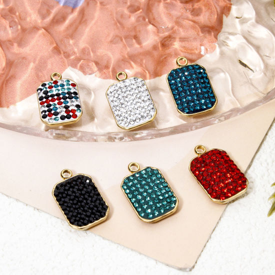 Immagine di 5 Pz Placcatura Sottovuoto Ecologica 304 Acciaio Inossidabile Geometrico Ciondoli Ottagono 18K Vero Oro Placcato Multicolore Strass 17mm x 10mm