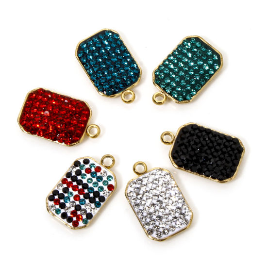 Immagine di 5 Pz Placcatura Sottovuoto Ecologica 304 Acciaio Inossidabile Geometrico Ciondoli Ottagono 18K Vero Oro Placcato Multicolore Strass 17mm x 10mm