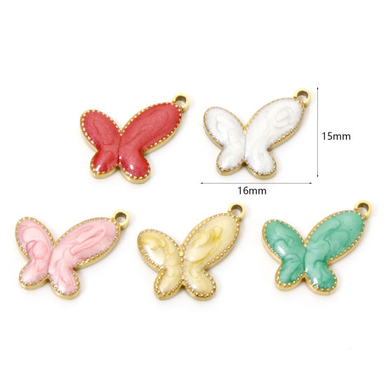 Bild von Vakuumbeschichtung 304 Edelstahl Insekt Charms Schmetterling Vergoldet Emaille 16mm x 15mm