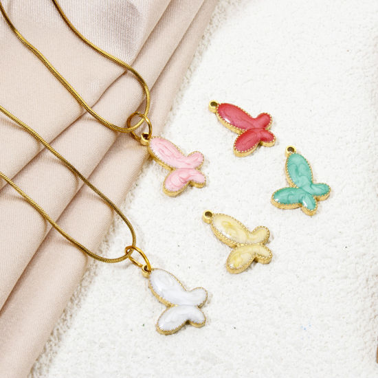 Bild von Vakuumbeschichtung 304 Edelstahl Insekt Charms Schmetterling Vergoldet Emaille 16mm x 15mm