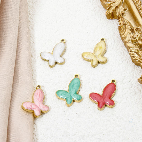 Bild von Vakuumbeschichtung 304 Edelstahl Insekt Charms Schmetterling Vergoldet Emaille 16mm x 15mm