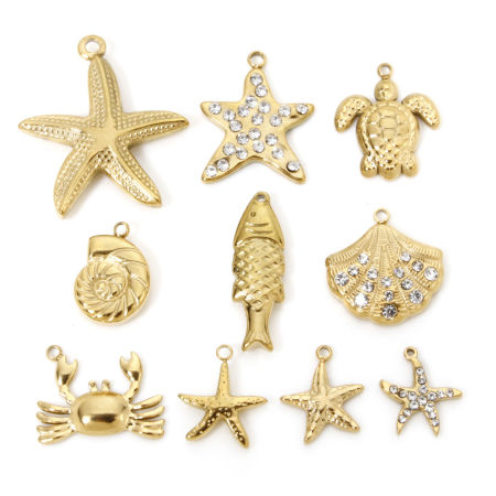 Eco-friendly Vacuum Plating 304 Stainless Steel Ocean Jewelry Charms Gold Plated Tortoise Animal Star Fish