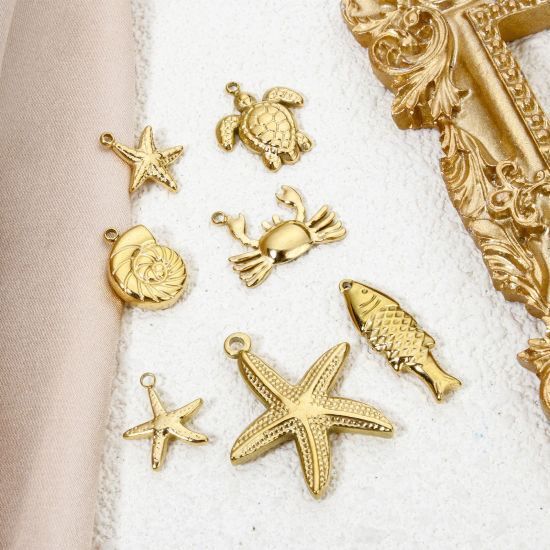 Picture of Eco-friendly Vacuum Plating 304 Stainless Steel Ocean Jewelry Charms Gold Plated Tortoise Animal Star Fish