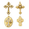 Picture of Eco-friendly Vacuum Plating 304 Stainless Steel Religious Charms Gold Plated Cross Clear Rhinestone
