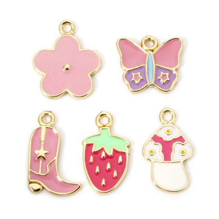 Picture of Eco-friendly Brass Charms 18K Real Gold Plated Multicolor Butterfly Animal Flower Enamel