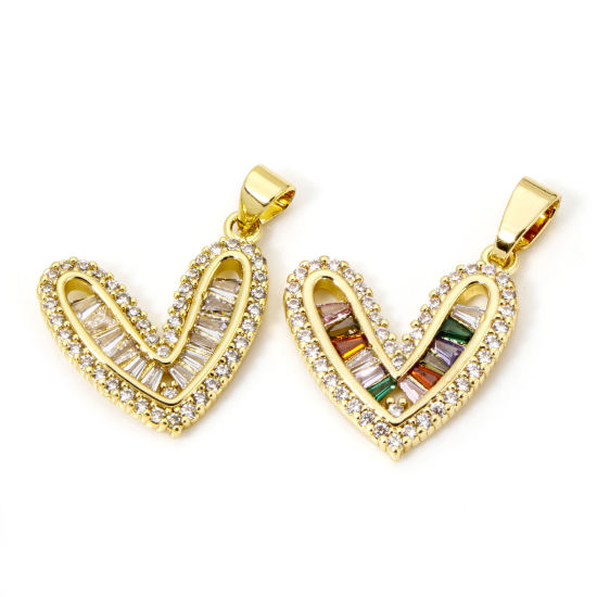 Bild von Umweltfreundlich Messing Valentinstag Charm-Anhänger 18K Echtgold plattiert Herz Micro Pave 25mm x 19.5mm
