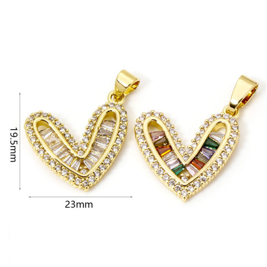 Bild von Umweltfreundlich Messing Valentinstag Charm-Anhänger 18K Echtgold plattiert Herz Micro Pave 25mm x 19.5mm