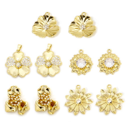 Picture of Eco-friendly Brass Charms 18K Real Gold Plated Flower 3D