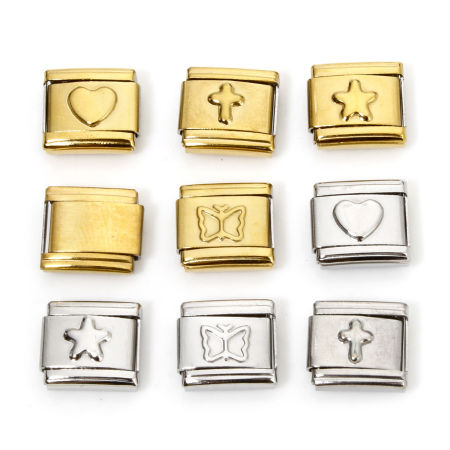 304 Stainless Steel Italian Charm Links For DIY Bracelet Jewelry Making Rectangle 10mm x 9mm